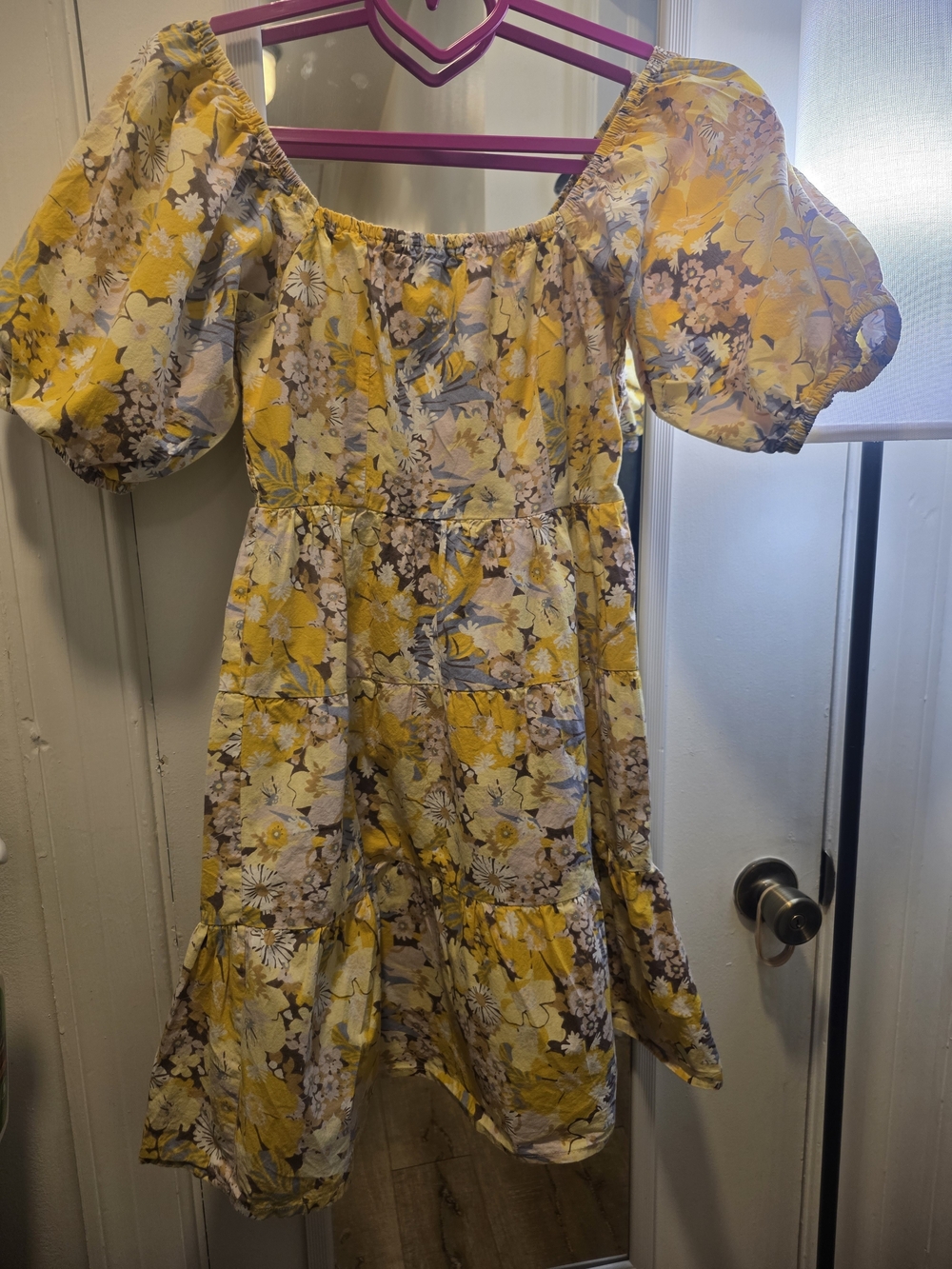 100% Cotton Floral Puff-Sleeve Dress